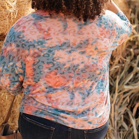 143 Story Peach & Blue Animal Print Top - Picture 3 of 4